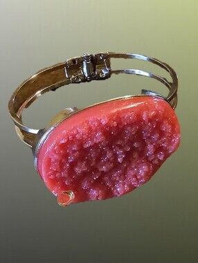 Pink Druzy Stone Cuff Bracelet
